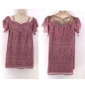 Love Fire Mauve Lace Off The Shoulder Mini Dress  XL